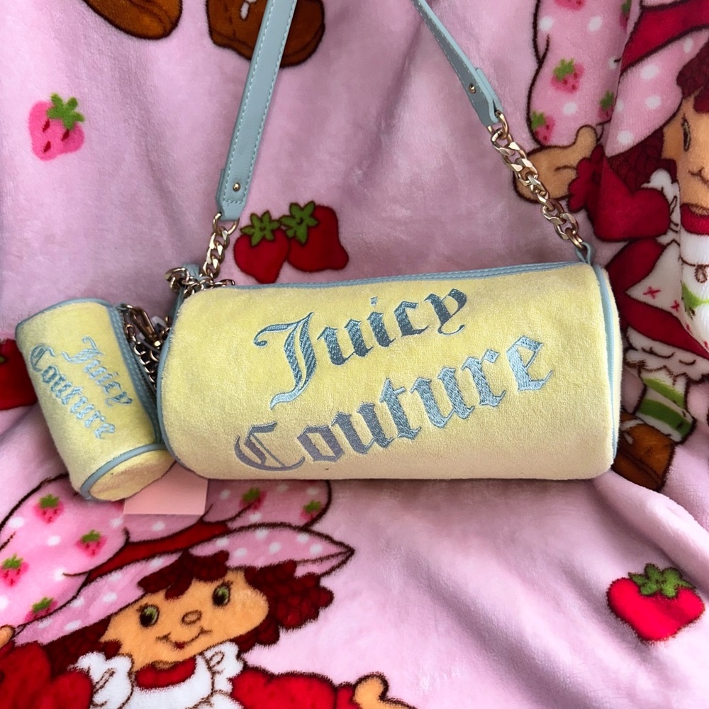 Juicy Couture Barrel Bag purse handbag YELLOW PEAR TURQUOISE PASTEL